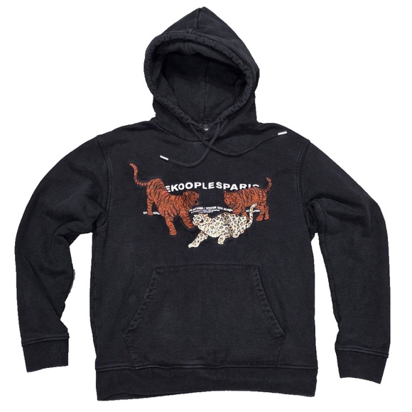 The Kooples Hooded cotton sweatshirt Y2K Tigers embroidered Black Small A003437